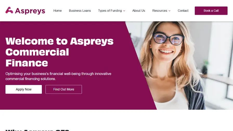Aspreys Commercial Finance website homepage