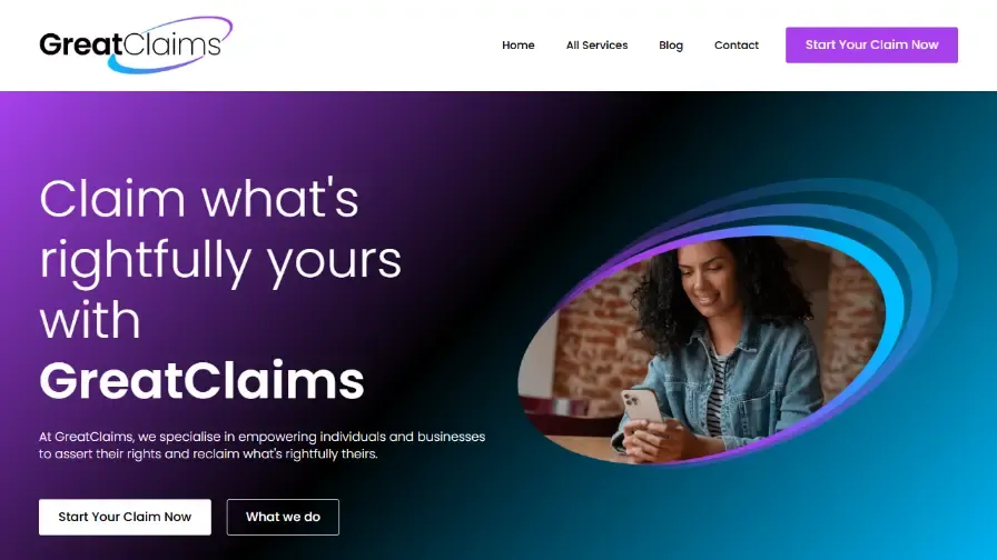 Great Claims website homepage